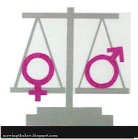 Gender discrimination sex symbols on the balance weighing scale of justice