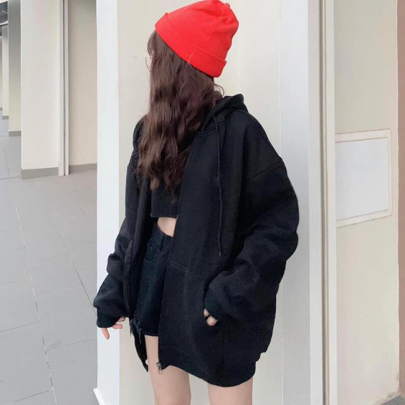 Áo Khoác Hoodie Nỉ Dài Tay Có Khóa Kéo 2 Màu G055