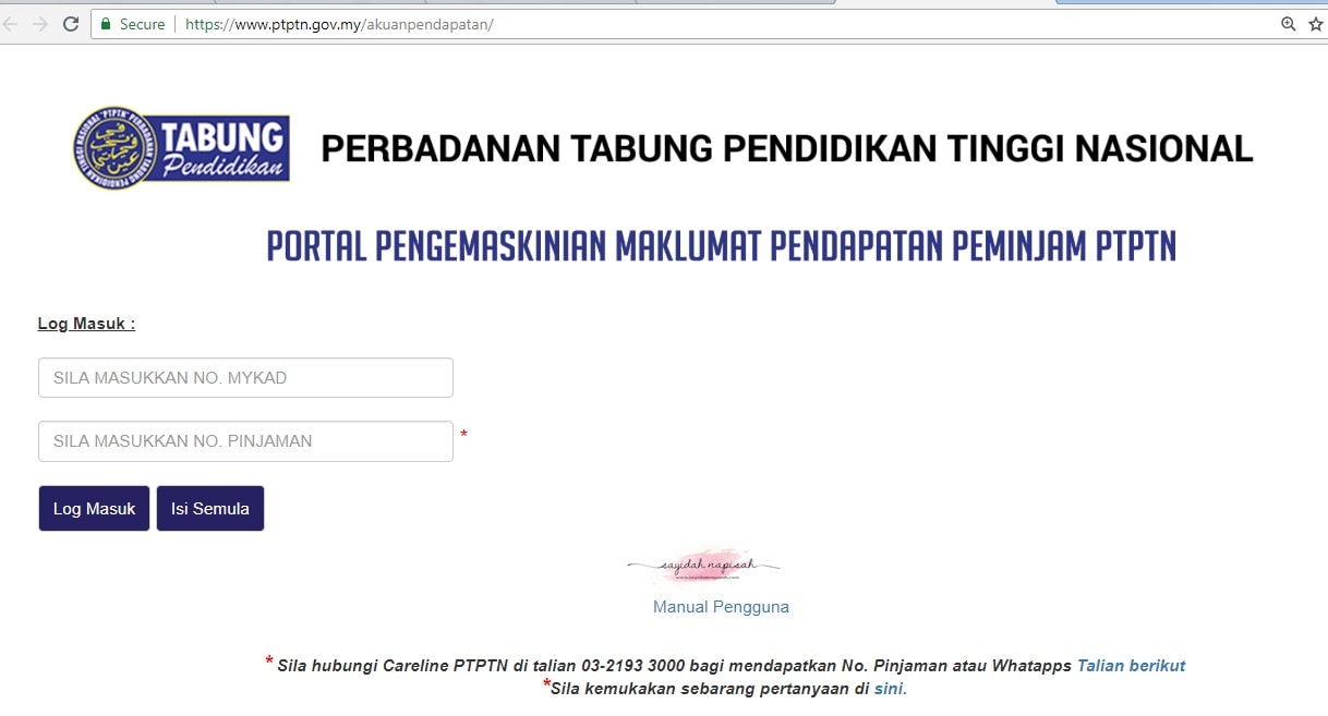 Cara Kemaskini Maklumat Pendapatan PTPTN Secara Online