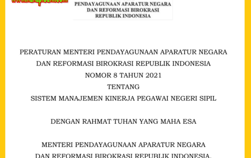 Permen Pan Rb Nomor 8 Tahun 2021 Format Skp Terbaru