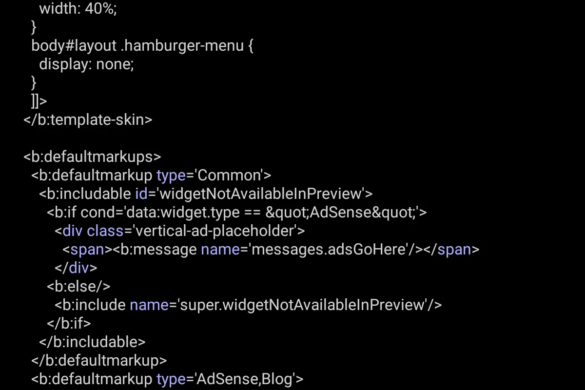 Bloggerのdefaultmarkupタグが記載されたContempoテーマのソースコード