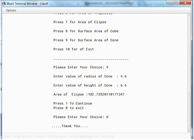 Java Programs: Sample Output Screen