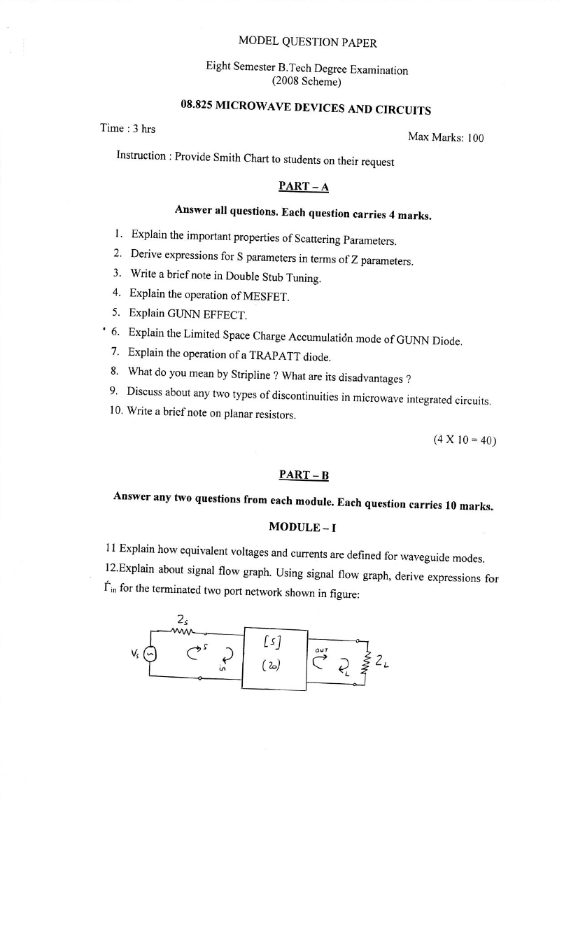 Kerala University B.Tech Microwave Devices And Circuits 2017 Question