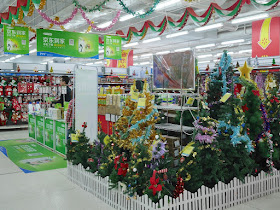Christmas trees for sale at a Walmart in Zhongshan, China