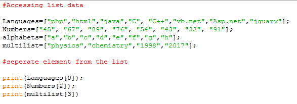 List in python Programming language - Code for Java c