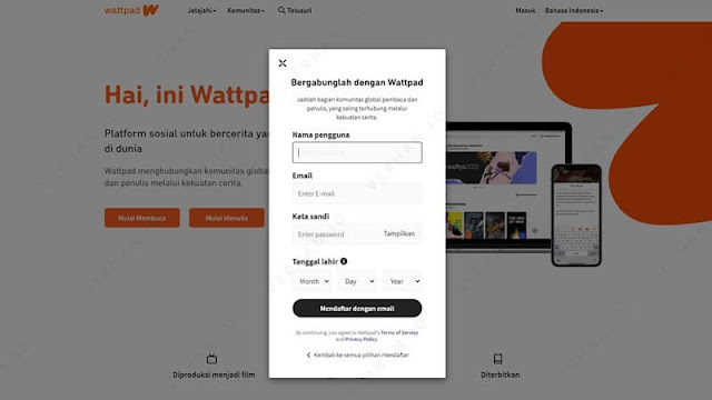 daftar wattpad dengan email