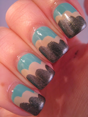 Cloud-manicure-nail-art-blue-silver-Barry-M-Lychee