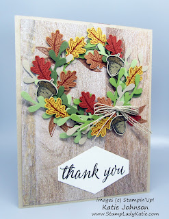 Fall wreath card made with Stampin'Up's small leaf and acorn punches from the Autumn Punch pack and coordinating Beautiful Autumn Stamp set