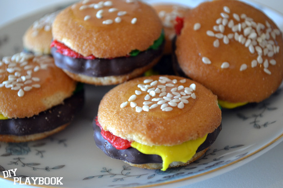 Mini Hamburger Cookies on a plate