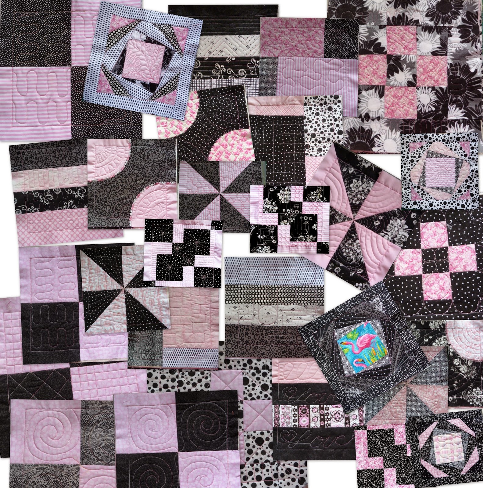 CHQuilts: Black and white and pink all over quilt Black and white and pink all over quilt