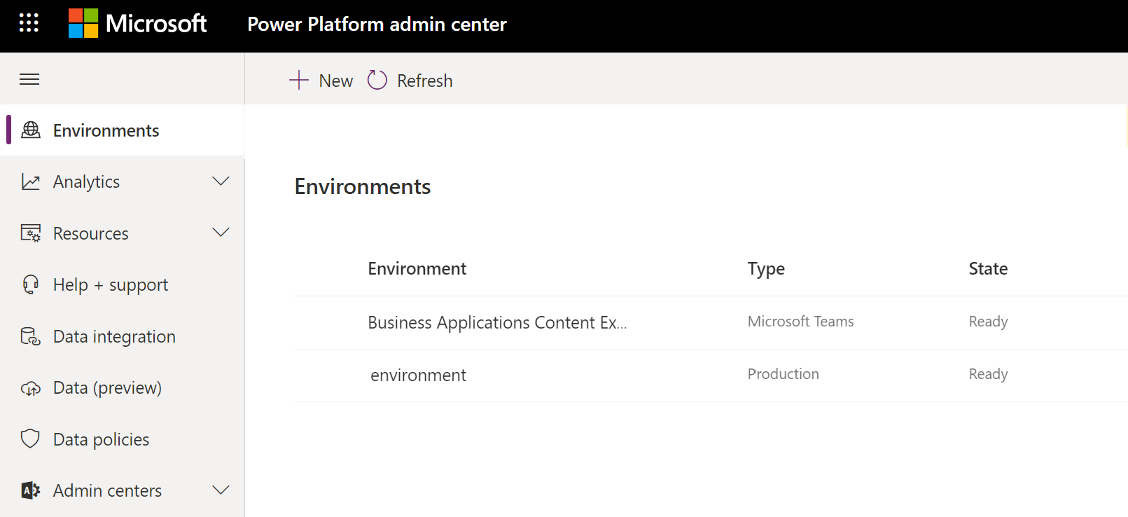 Power platform create manage environment in dataverse