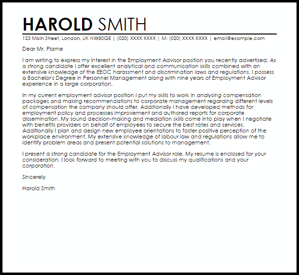 Cover Letter For Advisor Job Sample Letter