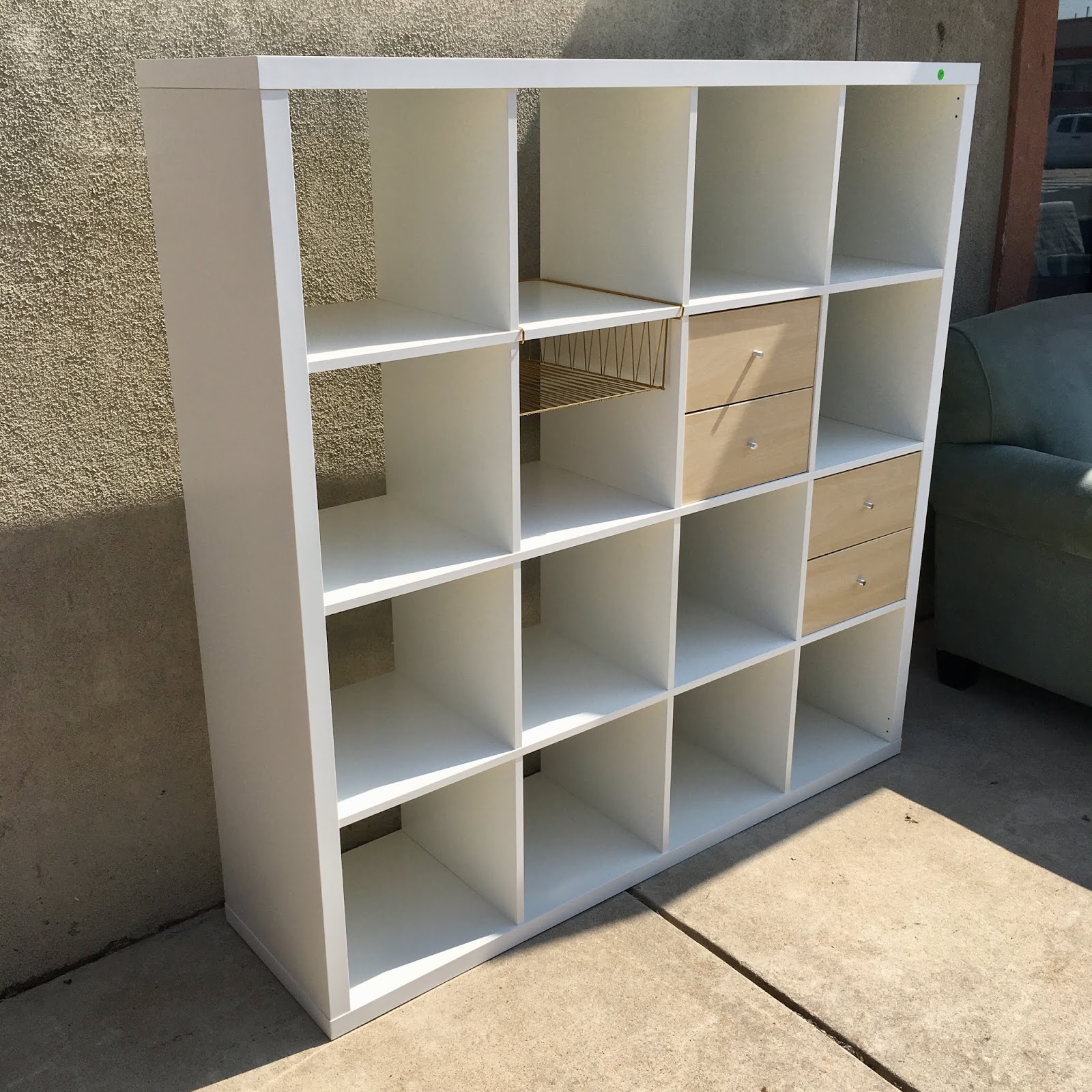 Uhuru Furniture & Collectibles White 4x4 Cubby Bookcase with Drawers