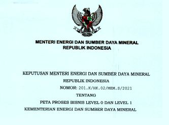 Kepmen ESDM Nomor: 201.K-HK.02-MEM.S-2021 Tentang Peta Proses Bisnis Level 0 dan Level 1 Kementerian Energi dan Sumber Daya Mineral