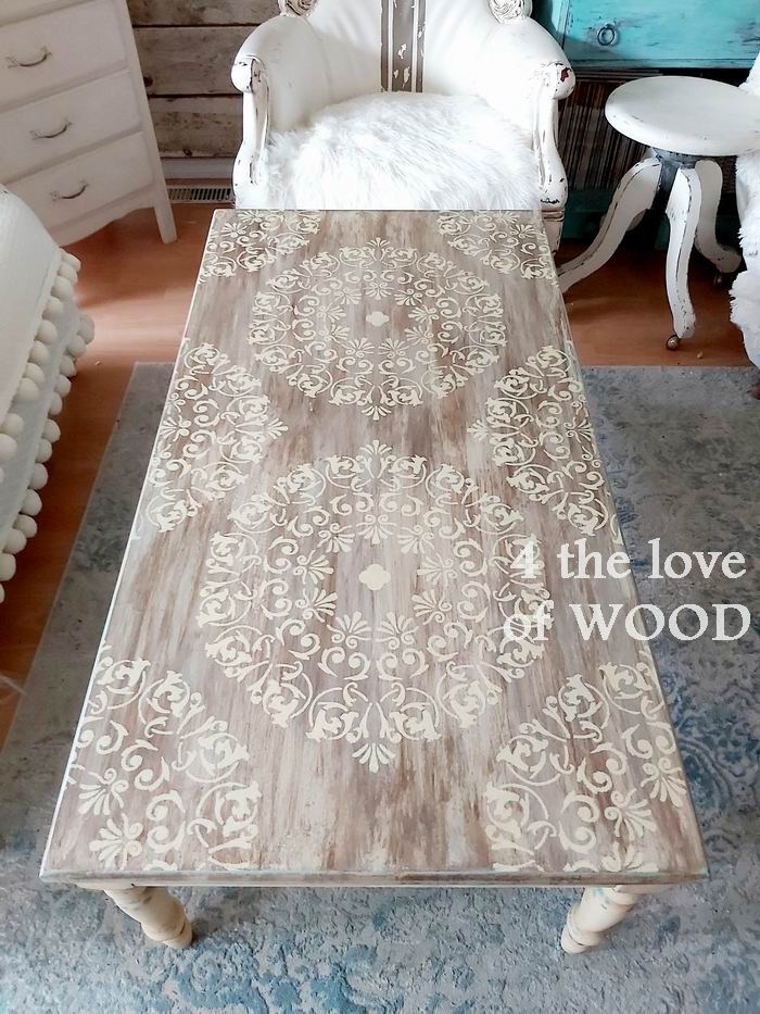 4 the love of wood STENCILED COFFEE TABLE TOP old world finish