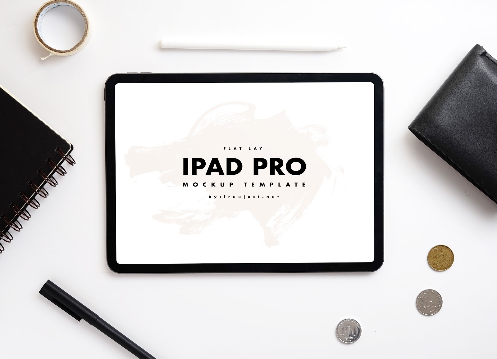 Free Download DEMO iPad Pro Flat Lay Composition Mockup