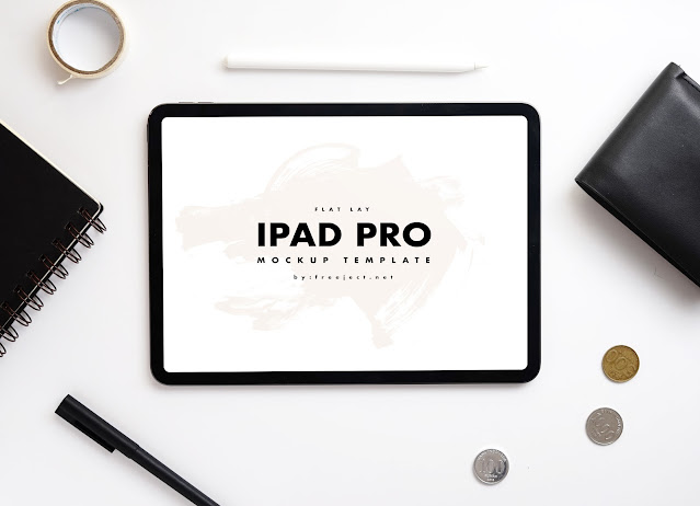 Download Free Download Demo Ipad Pro Flat Lay Composition Mockup Template Psd File PSD Mockup Templates