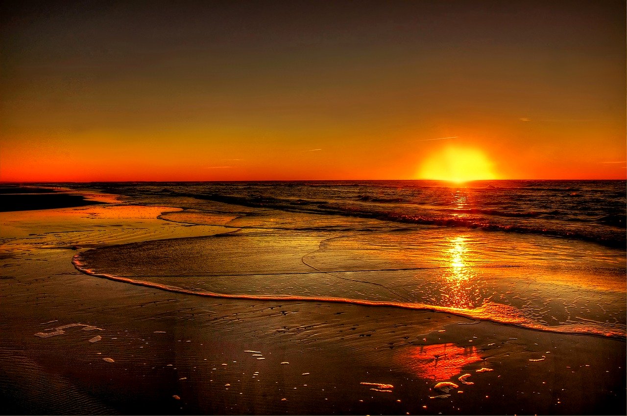 Gambar Pemandangan Pantai Malam Hari Sunset Yang Indah HD 