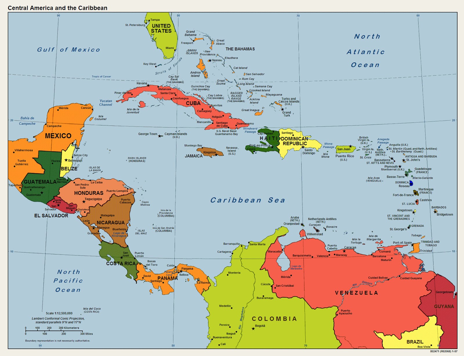 América Central y el Caribe. Mapa Político y Físico