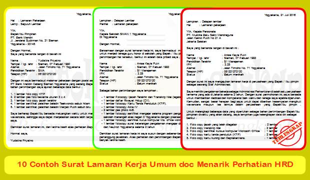 10 Contoh Surat Lamaran Kerja Umum Doc Menarik Perhatian