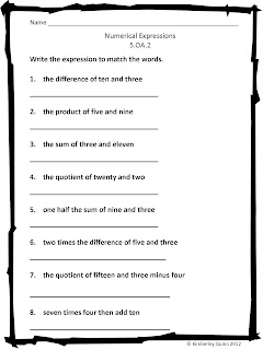 Classroom Freebies Too: Numerical Expressions Worksheet
