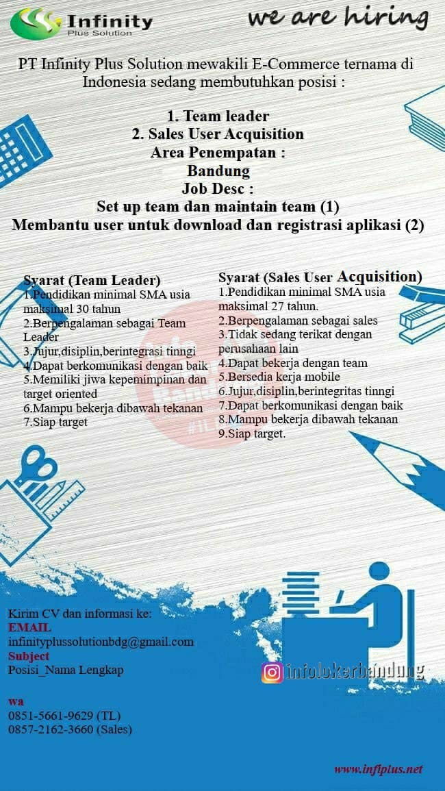 Lowongan Kerja Pt Infinity Plus Solution Bandung April 2021 Info Loker Bandung 2021