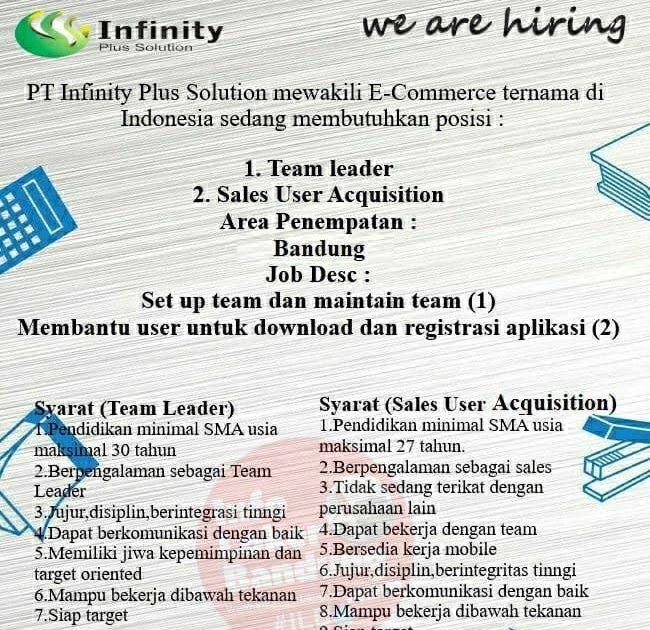 Lowongan Kerja Pt Infinity Plus Solution Bandung April 2021 Info Loker Bandung 2021