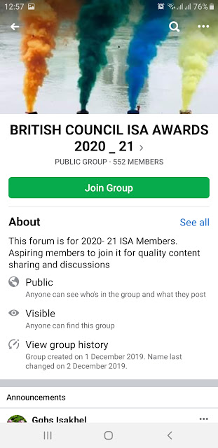 Facebook group British council ISA Awards 2020-21