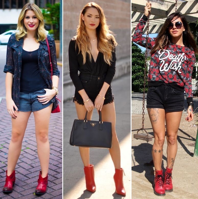 botas vermelha cano curto