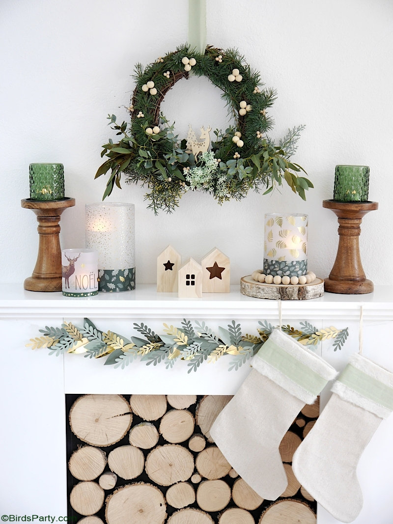 Neutral Farmhouse DIY Christmas Décor - quick, easy, inexpensive and eco-friendly Holiday mantel decorations, projects and crafts! by BirdsParty.com @birdsparty #neutralchristmas #neutraldecor #naturalchristmas #naturaldecor #christmas #christmasmantel #manteldecor #holidaydecor #neutralfarmhouse #neutralfarmhousechristmas #neutralfarmhousedecor #scandinavianchristmas #christmasmantel