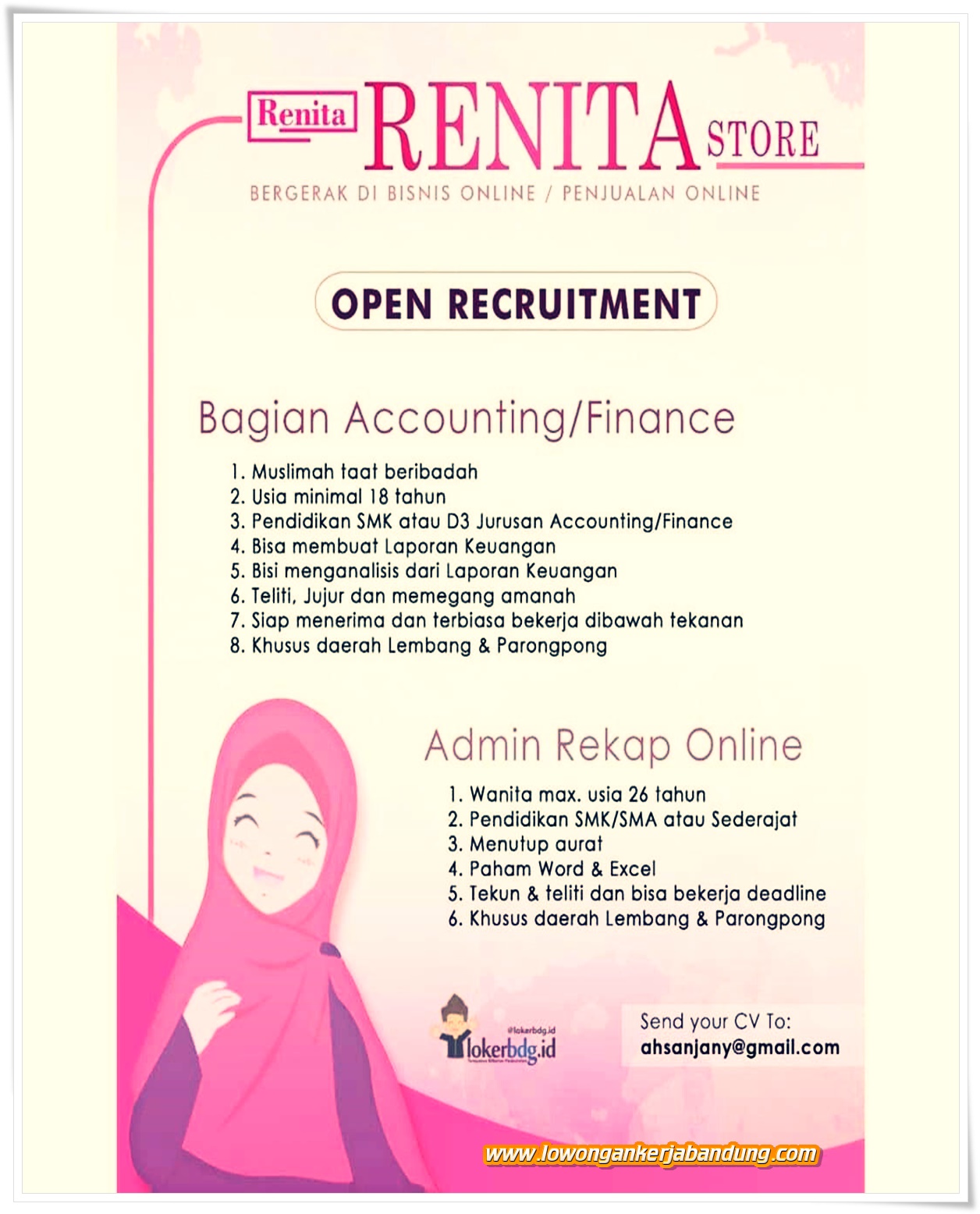 Lowongan Kerja Bandung Accounting Finance Renita Store - Loker Bandung