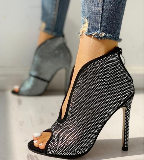 open toe studded heels