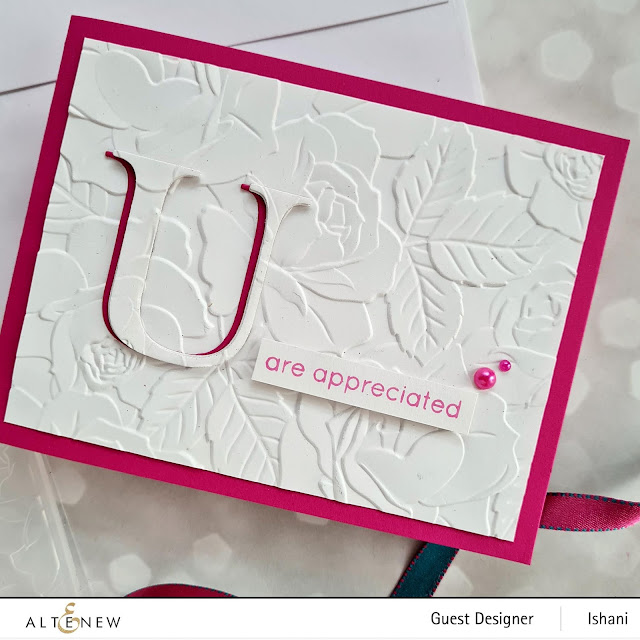 Spotlight embossing and eclipse die cutting technique with embossing flder, Altenew Roses card, Embossing folder card, Craft your life Project kit - Garden rose, How to use embossing folder video tutorial,  Altenew Garden rose, Rose card, heat embossing with embossing folders,  Quillish, Ishani