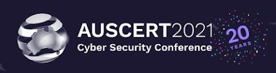 blue background stylised image of earth with Australian the middle white font ' AusCERT 2021 cyebrsecurity conference' in purple font '20th year'