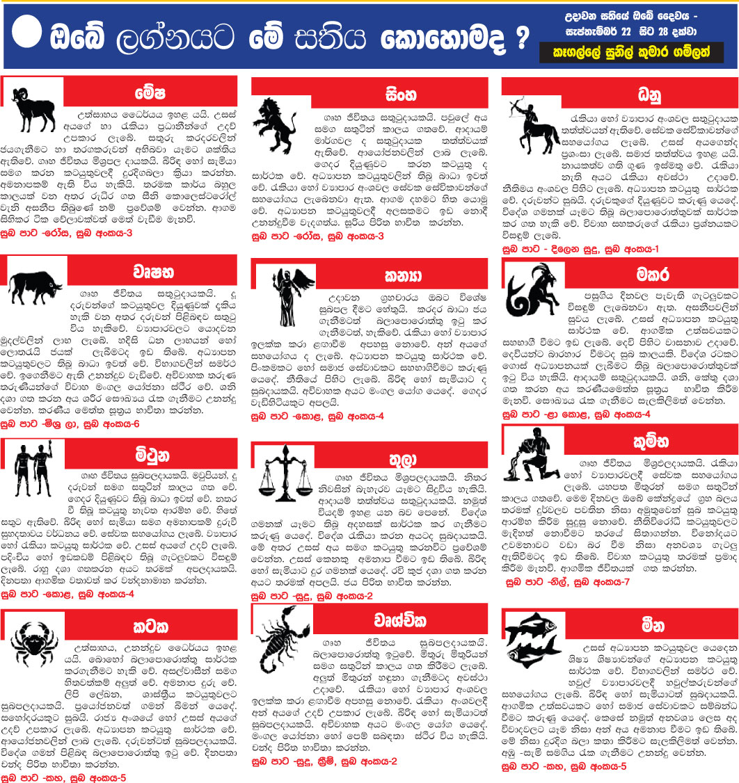 Sri Lanka Newspaper Articles Weekly Horoscope Reading