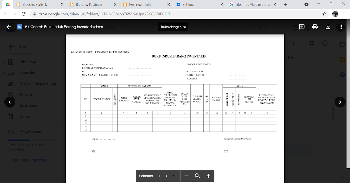 Contoh Format Buku Induk Barang Inventaris Contoh Format Buku Induk Barang Inventaris