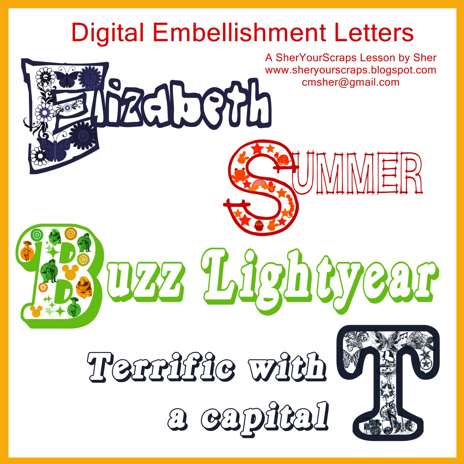 Sher Your Scraps: Digital Embellishment Letters with Handout Sher Your Scraps: Digital Embellishment Letters with Handout
