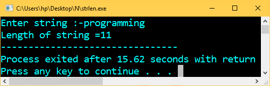 Program in C++ to find the length of string using user define function