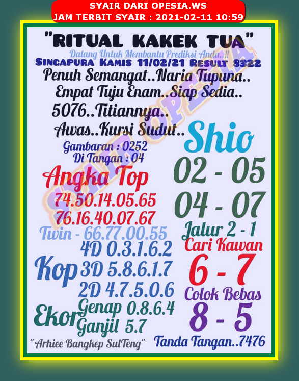 Syair Sgp Hari Ini Kamis 11 Februari 2021 Opesia Official