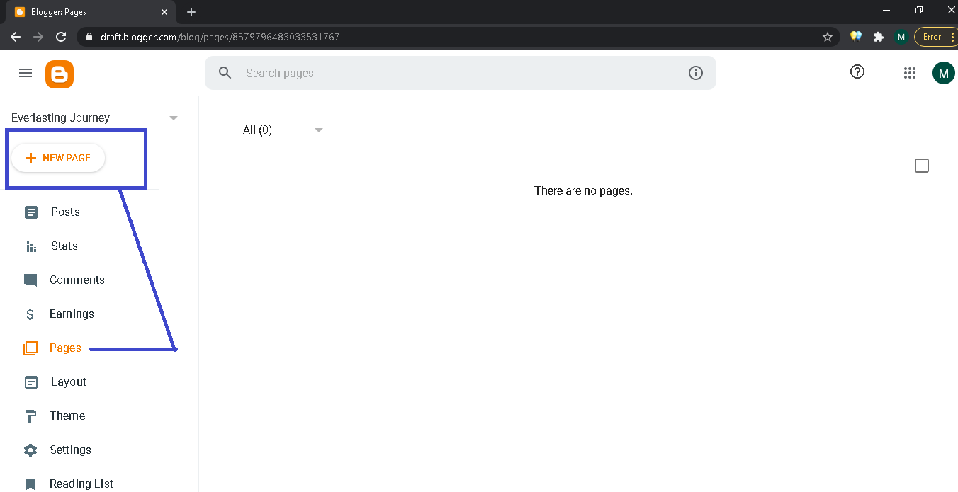 membuat page di blogspot