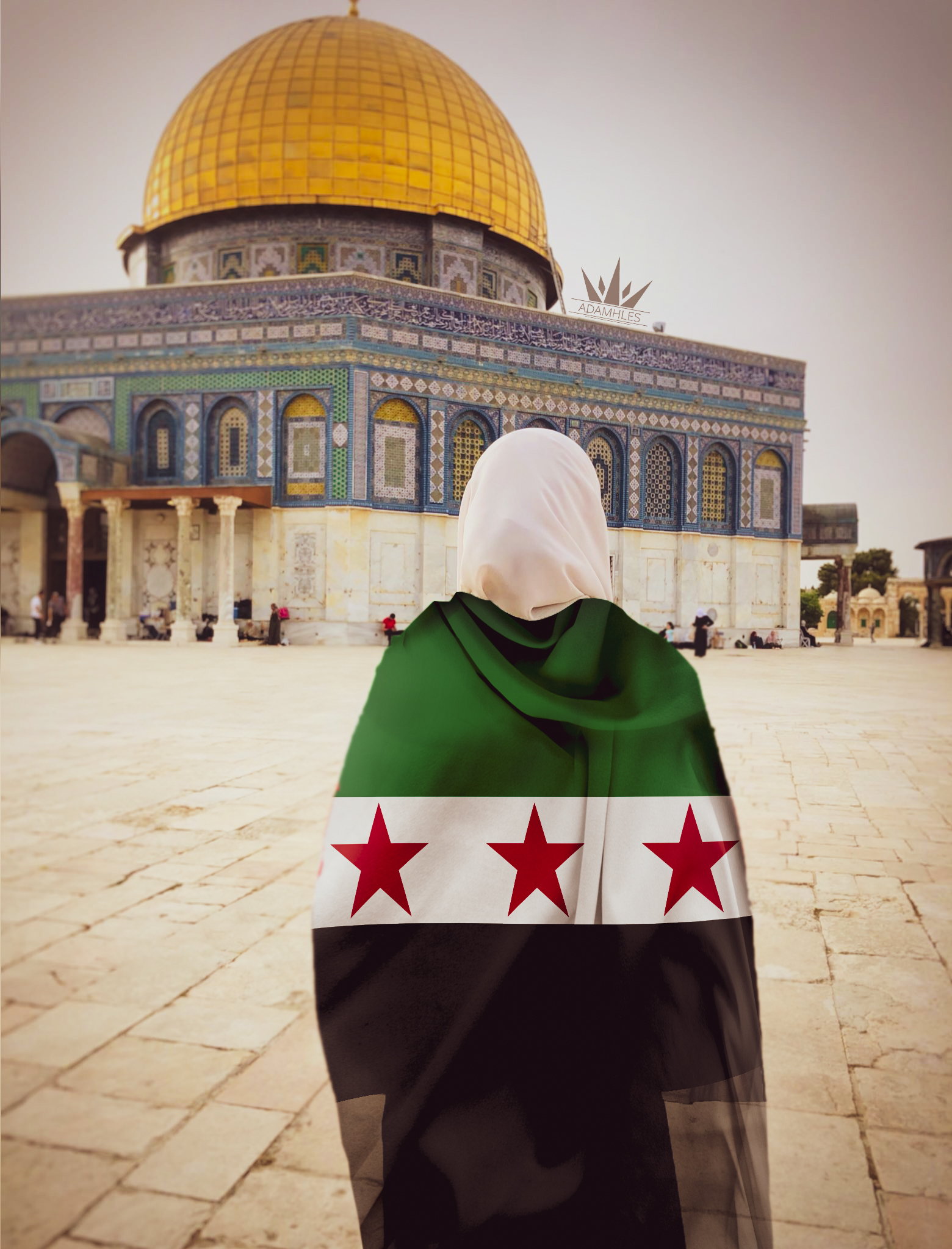 اجمل خلفية علم سوريا في القدس خلفية علم سوريا على كتف فتاة في القدس