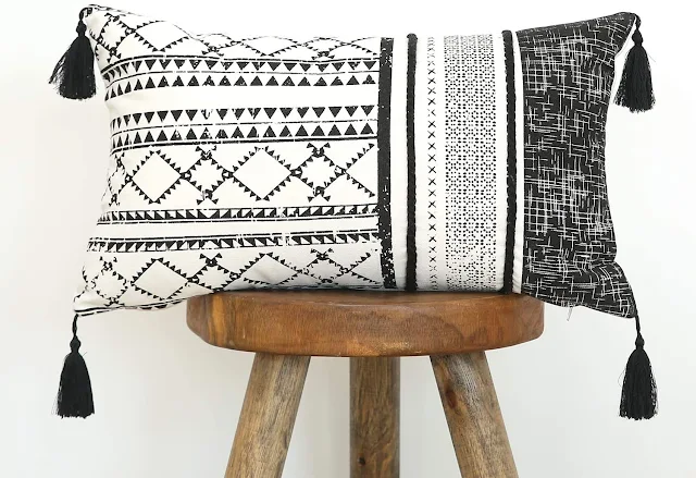 Boho Pillow Cover - Beige & White / Couch Throw Pillow