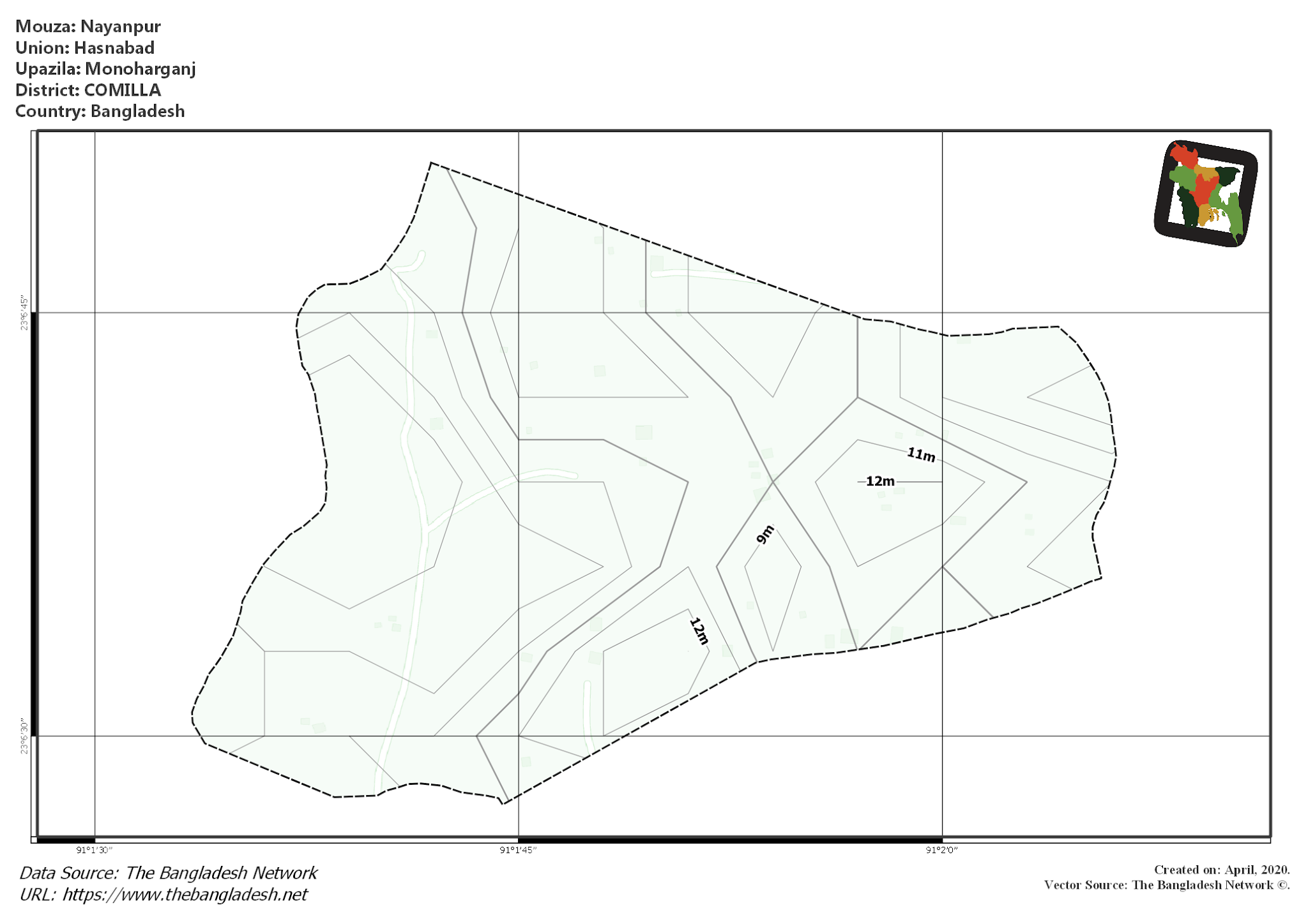 Map of Nayanpur Mouza of Monoharganj Upazila, COMILLA, Bangladesh.