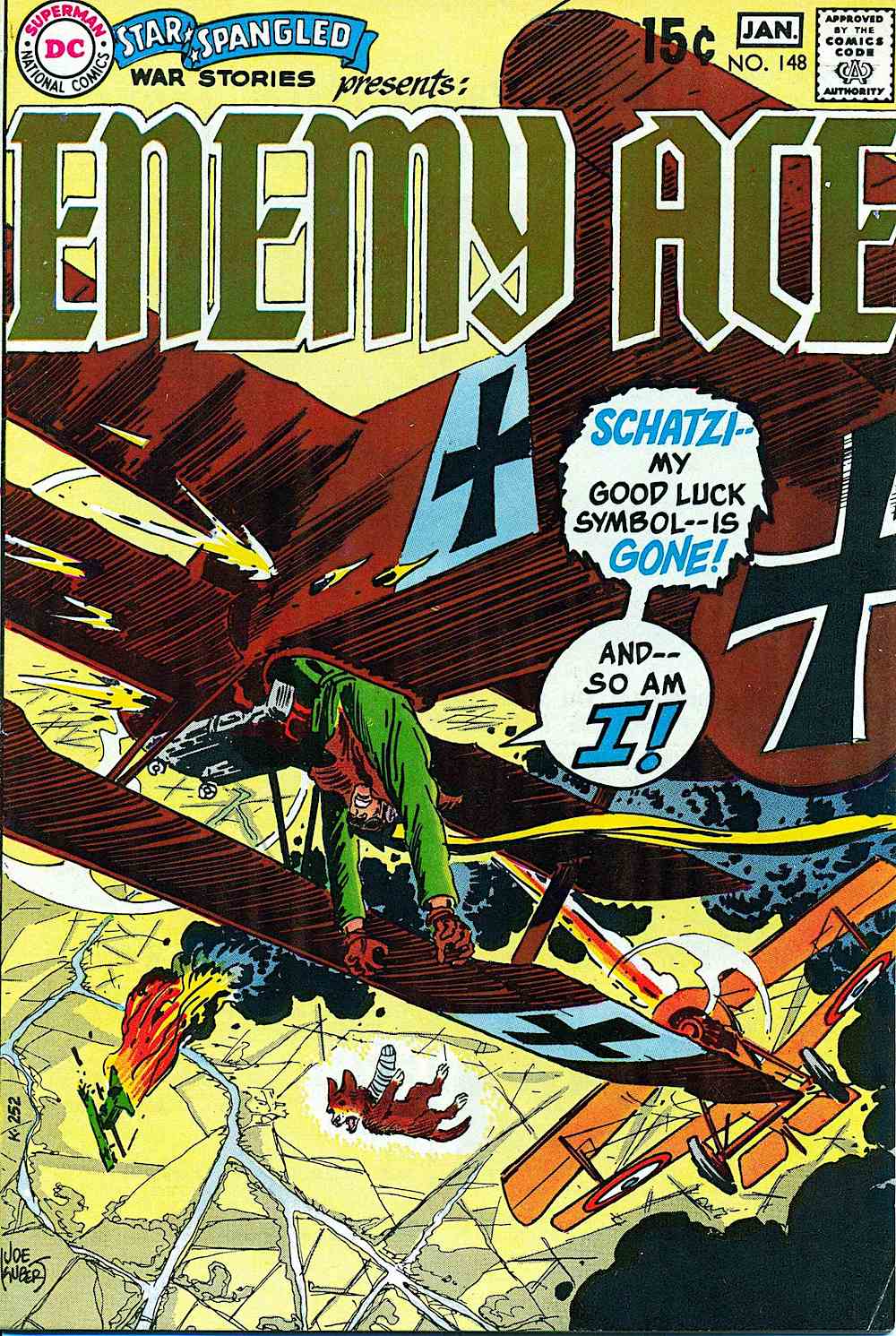Joe Kubert Joe Kubert comic book cover art, Enemy Ace Jan. 1969 No. 148, dogfighting pilots
