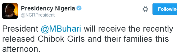 unnamed Pres. Buhari to meet recently released Chibok girls today