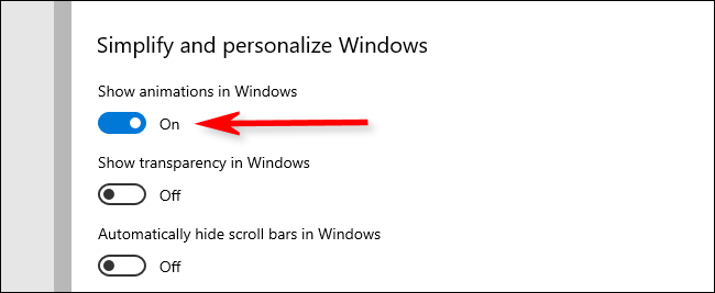 قم بإيقاف تشغيل خيار "إظهار الرسوم المتحركة في Windows".