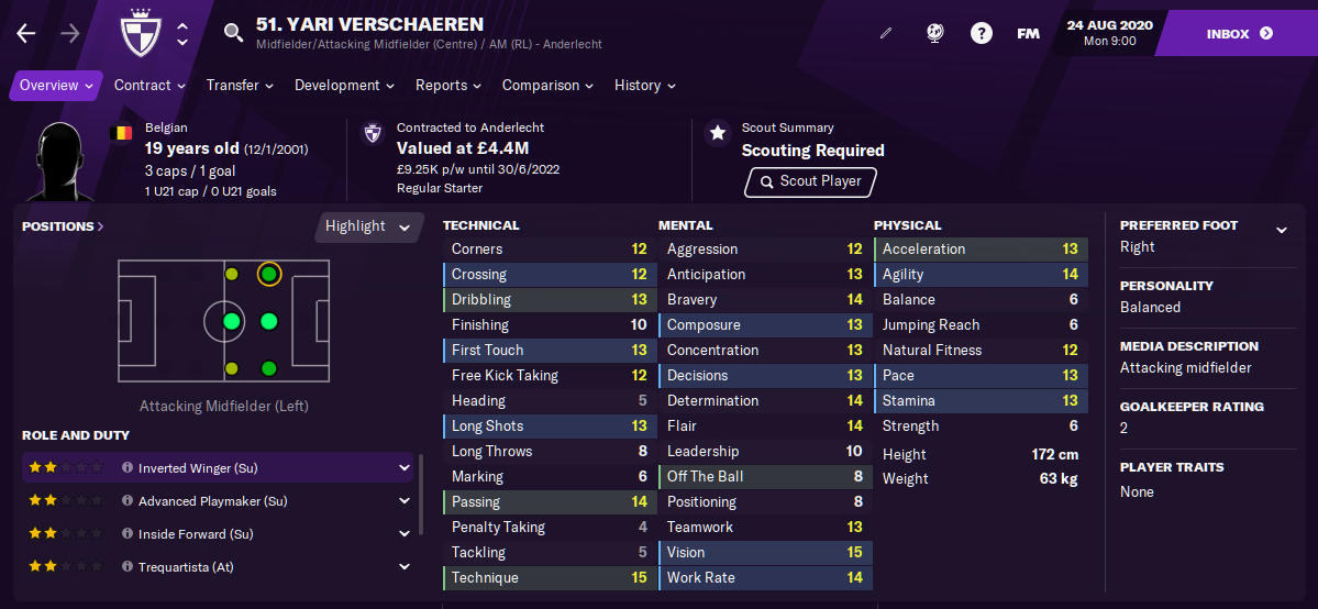 Yari Verschaeren: Starting Attributes in FM2021 Yari Verschaeren: Starting Attributes in FM2021