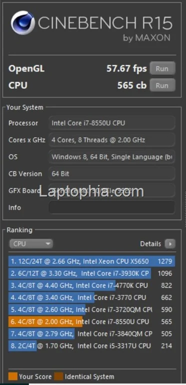 Benchmark Cinebench R15 CPU Multi-core Asus VivoBook S430UN