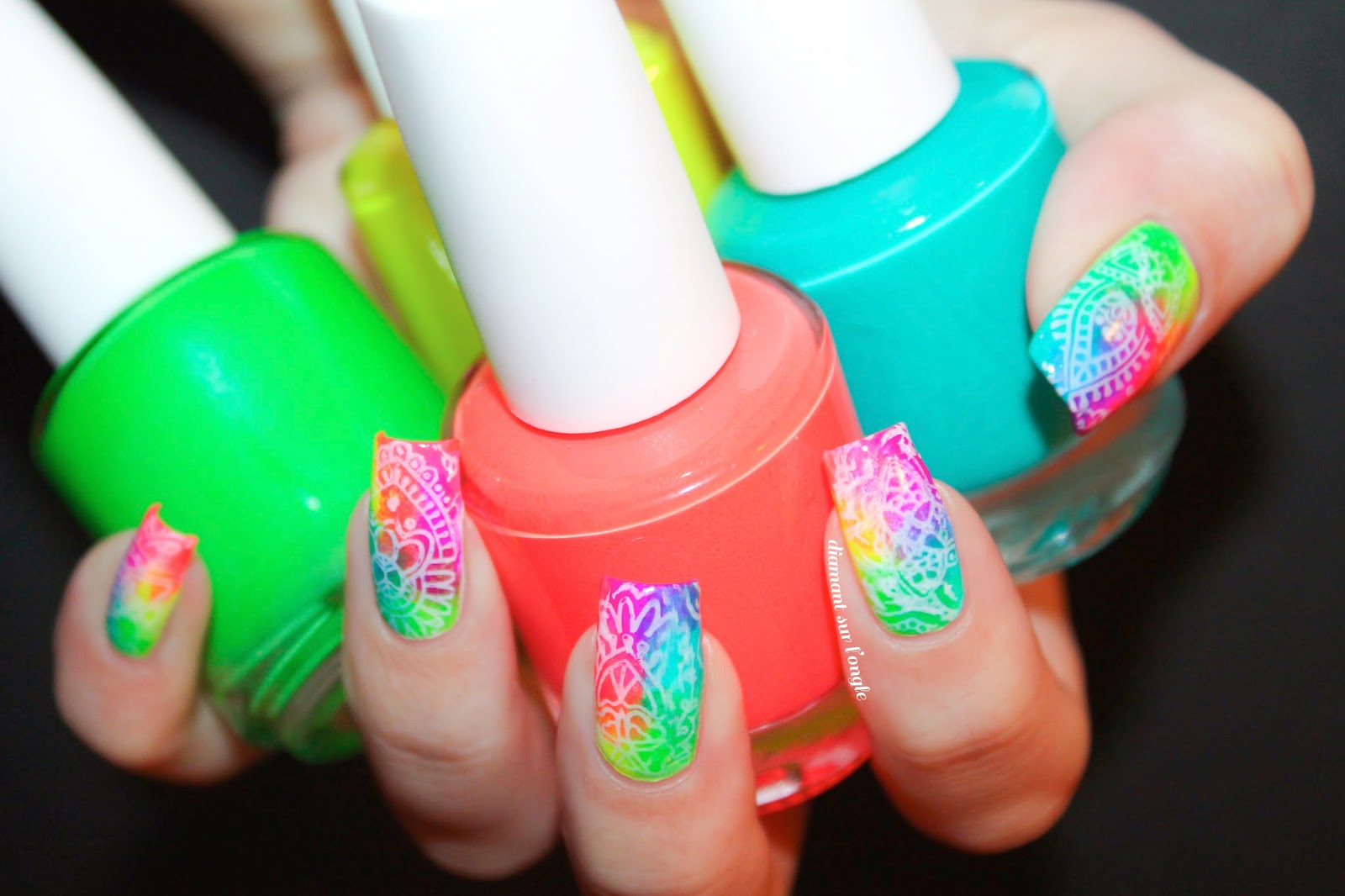 Neon Colorful Nail Art done for Holi