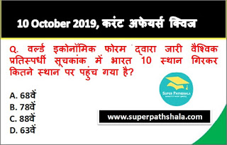 Daily Current Affairs Quiz 10 October 2019 in Hindi Daily Current Affairs Quiz 10 October 2019 in Hindi